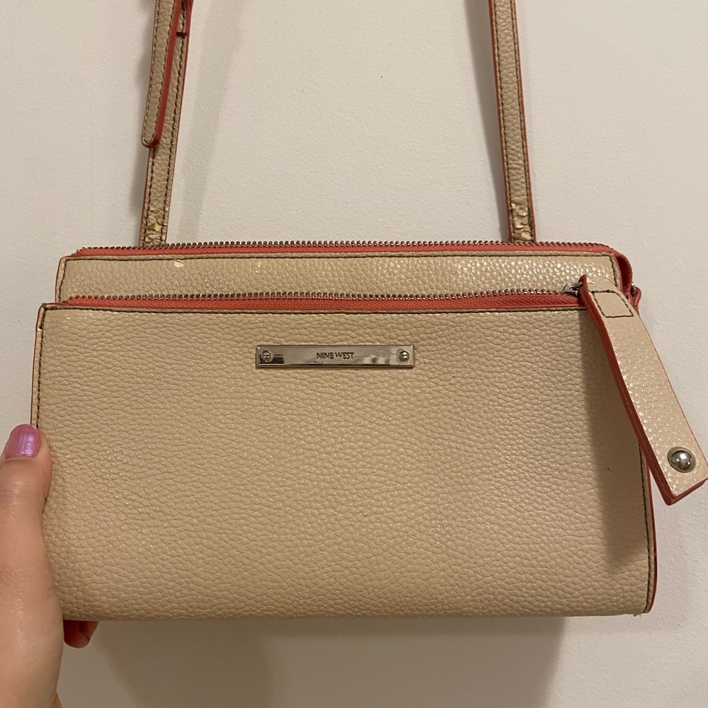Nine West Cream and Pink Crossbody Bag with Adjustable Strap